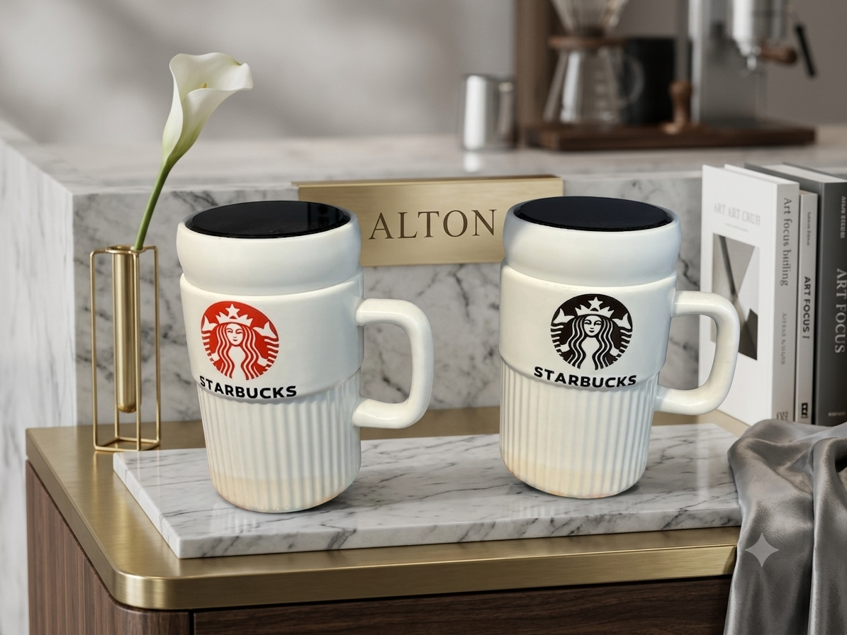 ماگ سرامیکی درب دار طرح starbucks